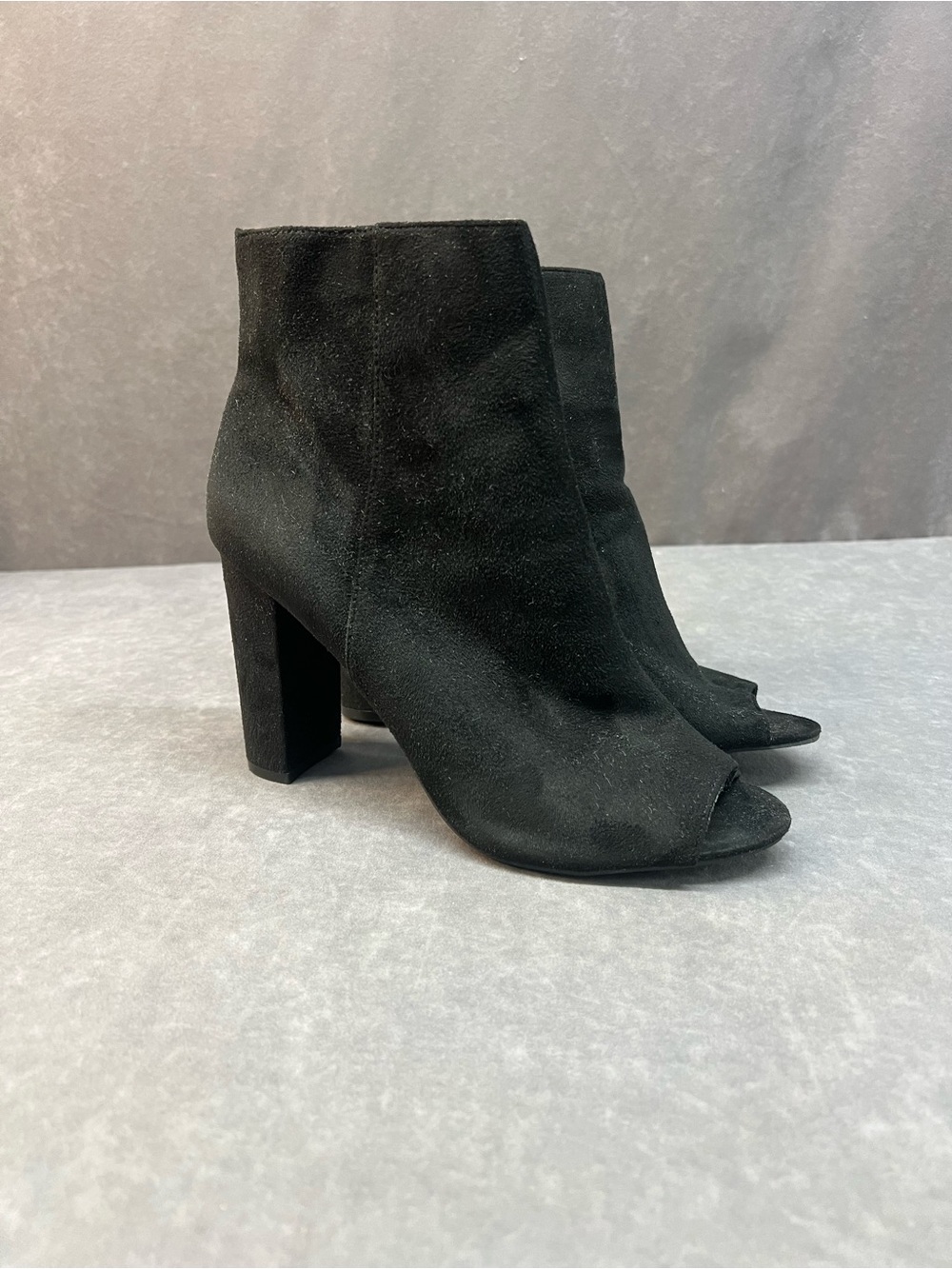 Wild Diva Black Suede Peep-Toe Ankle Booties